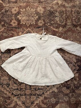 White Textured Long Sleeve Baby Dress